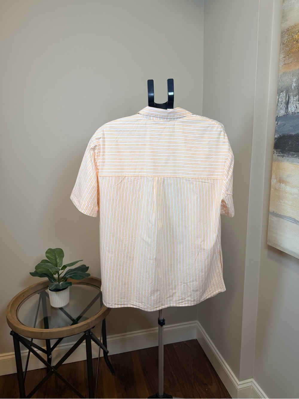 By Anthropologie Orange Striped Cotton Oversized Button Down Shirt - Picture 5 of 11